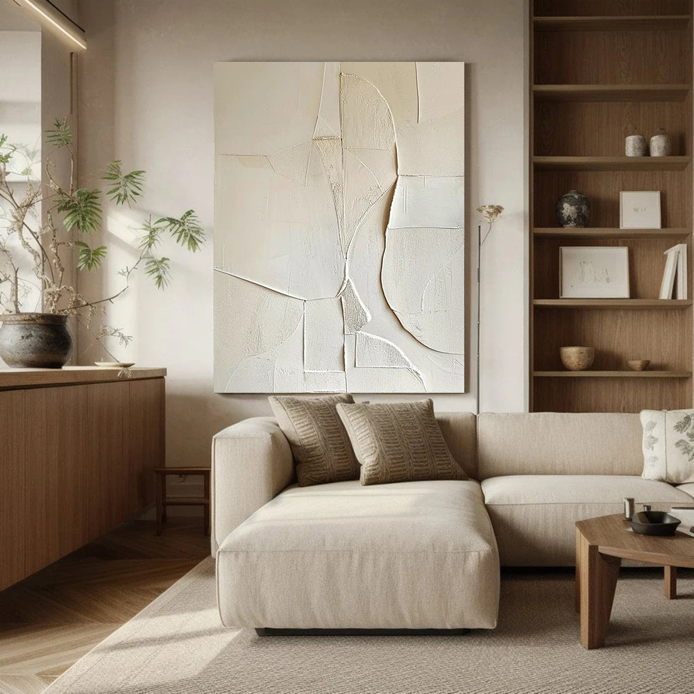Creamy White Minimalist Abstract Canvas Oil Painting