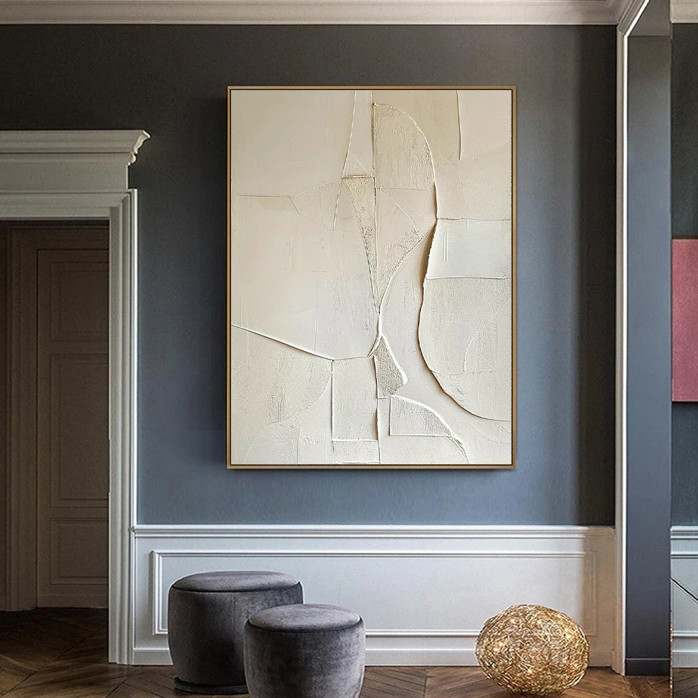 Creamy White Minimalist Abstract Canvas Oil Painting