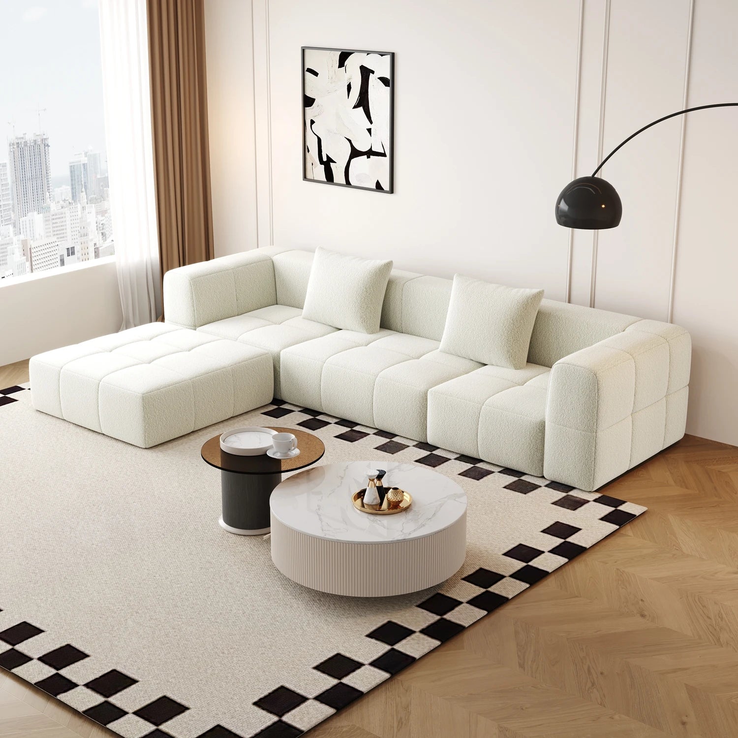Nordic Teddy Velvet L Shape Vacuum Sofa
