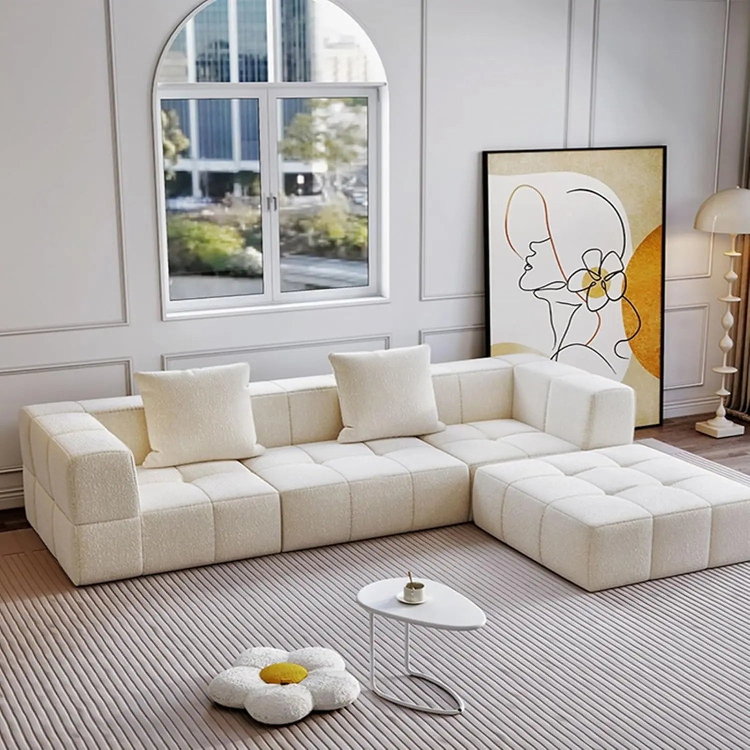 Nordic Teddy Velvet L Shape Vacuum Sofa